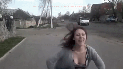 Twerking girl causes head-on crash between car and motorbike as her dancing dist.gif